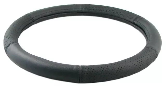 Funda del volante funda del volante de cuero auténtico perforada 37-39 cm negra