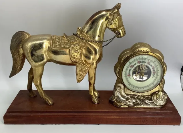 Vintage 1950's Horse Mantel  Barometer WORKING Western Germany 17”x12”x5”