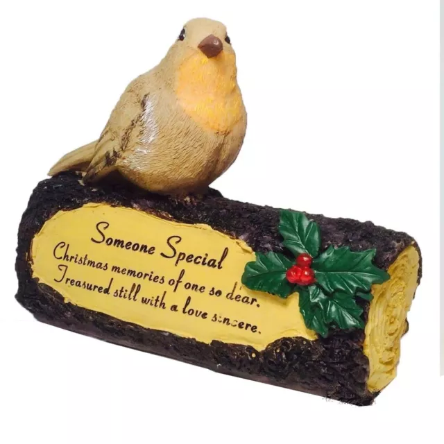 Someone Special Robin On Log Christmas Memorial Grave Tribute Garden Ornament