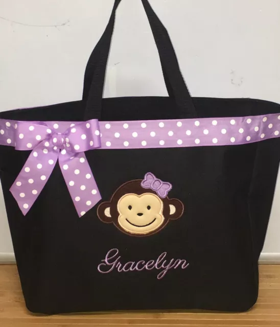 Sac à couches personnalisé bébé fourre-tout monogrammé mignon singe fille 3