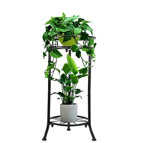 2 Tier Plant Stands Indoor, Metal Potted Plant Stand Tall Patio Flower Black