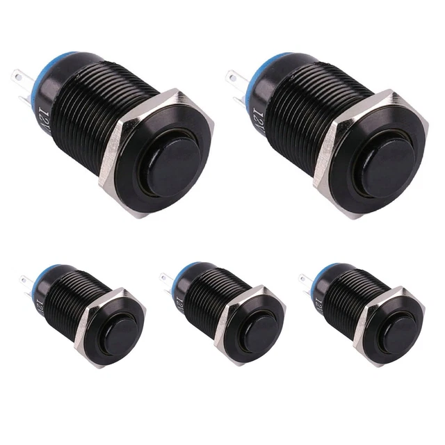 Lot De 6 Boutons-Poussoirs Métalliques 12mm Précâblés - 12V/2A, Momentané, Étanche IP65 - Pour Voiture, Bateau, DIY