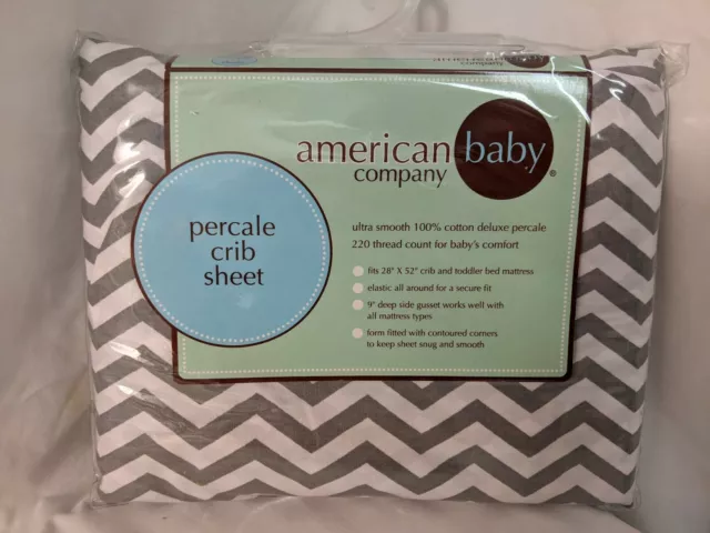 American Baby Company 100% Cotton Percale Crib Sheet 28"x52" ZigZag Gray Chevron