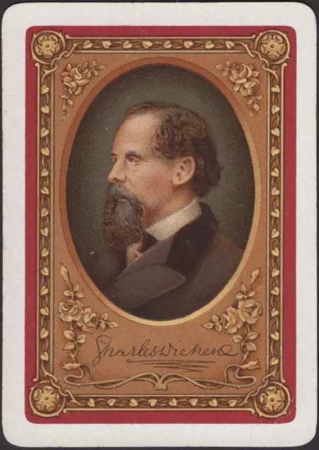 Playing Cards Single Card Old Antique Wide Named * CHARLES DICKENS * Art Picture