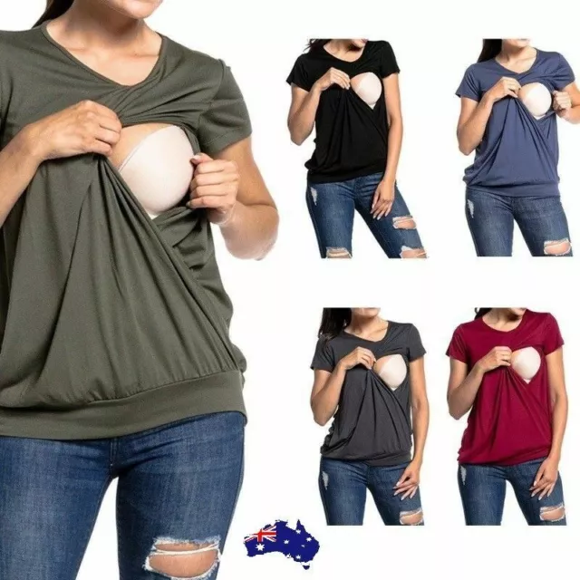 Summer Breastfeeding Top Pregnant Women Nursing Maternity Loose Blouse T-Shirt