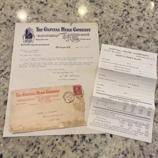 Antique 1914 Quack Medicine CAPITAL HERB CO Letterhead Order Form WASHINGTON DC
