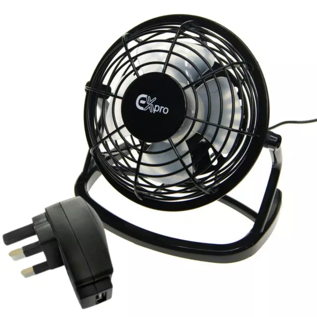 Ex-Pro Noiseless USB Desk Fan with USB Mains Power Plug