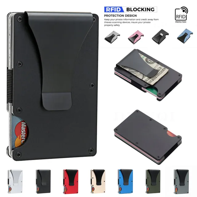 Carbon Fiber RFID Blocking Money Clip Slim Credit Card Holder Metal Wallet Mens