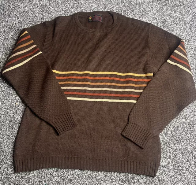 Vtg 60s 70s Jersild Retro Orlon Acrylic Striped Ski SWEATER Dark Brown Medium