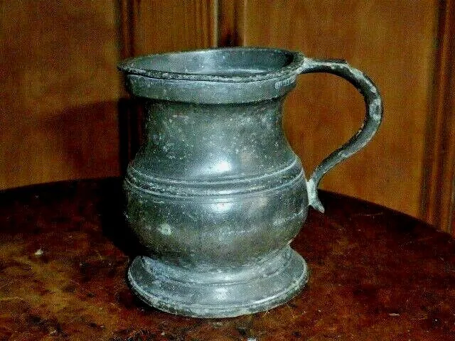 Charming Antique Victorian Pewter Baluster Quartern (Gill) Measuring Jug