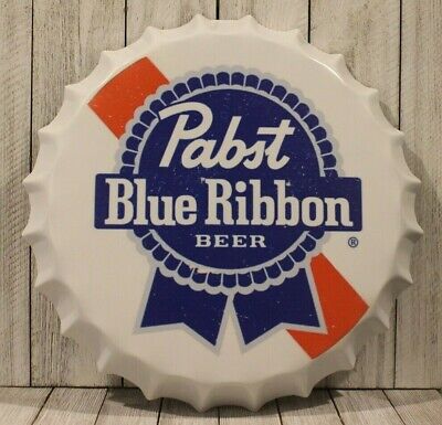 Big Pabst Blue Ribbon Beer Bottle Cap Tin Metal Sign Poster Bar Man Cave PBR 97