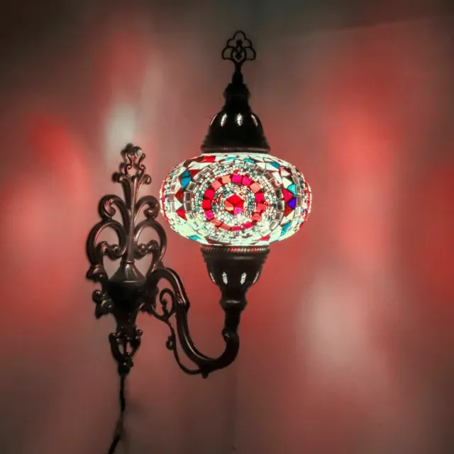Turkish Moroccan Mosaic Multicolour Tiffany Wall Sconce Lamp Light Large Globe