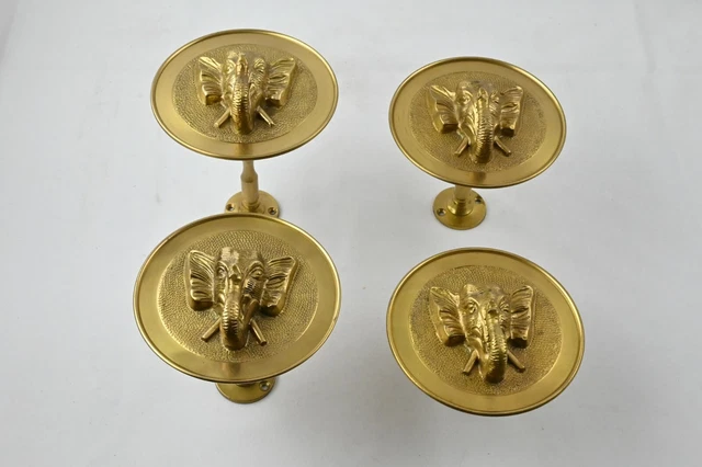 4 Lacquered Brass Elephant Hooks With Stems Curtain And Drappery Holder