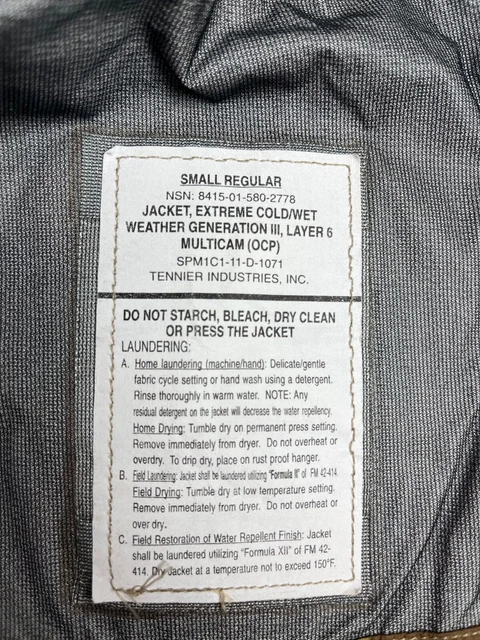 US Army OCP Multicam Extreme Cold Wet Weather Jacket Coat Gen III L6 Small Reg 2