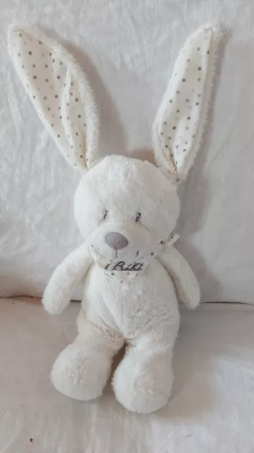 Doudou lapin blanc pois gris- BEBE- POMMETTE - TBÉ