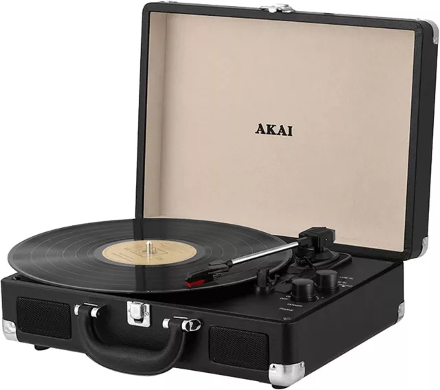 Portable Turntable/Record Player - Akai A60011N 3-Speed, Speakers / Bluetooth