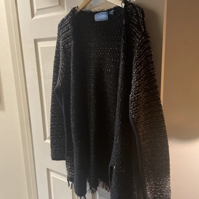 Simply Vera Wang Gray Black Sequins Cotton Rayon Cardigan Sweater Size L/XL