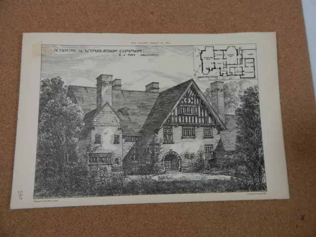 Antique Architects Print,House At Wimbledon Common The builder 1885