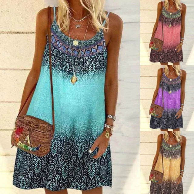 Femmes Été Plage Boho Robe Cami Vacances à Lanière Grande Taille Chaud *