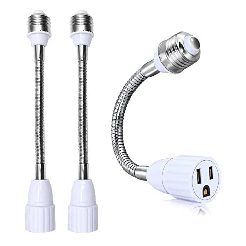 3 Outlet Light Socket Adapter 3 Pack with Extension Neck (3)