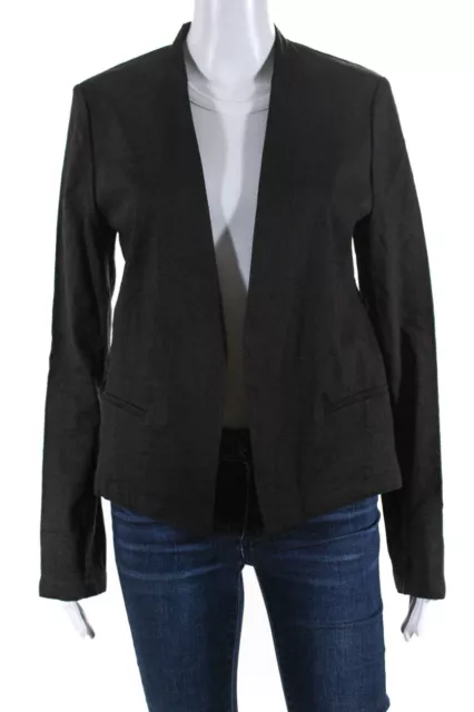 Theory Womens Unlined Open Front Woven Blazer Jacket Black Linen Size 6