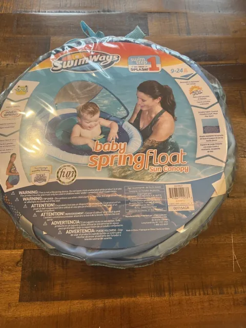 SwimWays Baby Spring Pool Float Sun Canopy - Swim Step 1 - 9-24 Months Blue