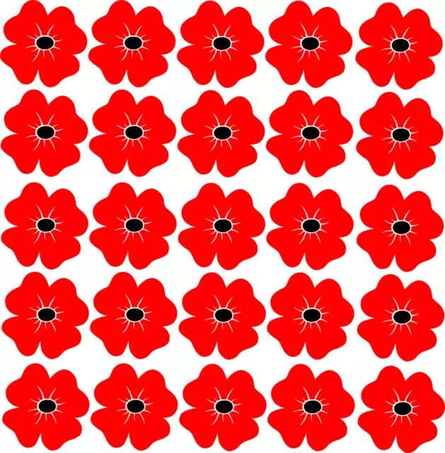25x Remembrance Poppies Poppy Day Vinyl Stickers 5cm Window Glass Lest we Forget