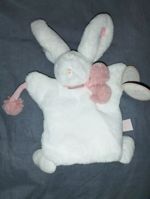 Doudou Et Compagnie Marionnette Lapin Pompon Blanc Rose  Neuf