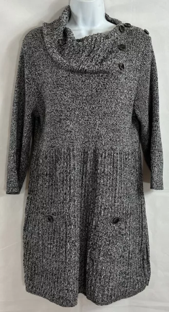 Style & Co Plus Size 1X Knit Sweater Dress Open Cowl Neck Black White Variegated