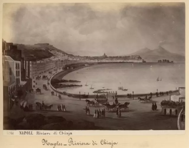 Italie, Napoli, Riviera di Chiaja Vintage Albumen Print, Italie Tirage albumin