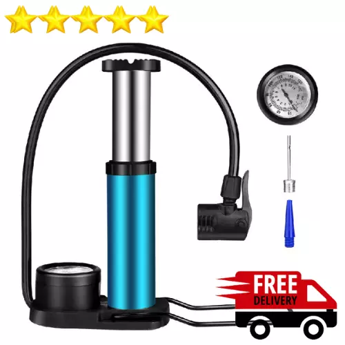 Bike Cycle Bicycle Tyre Hand Air Mini Pump With Gauge Heavy Duty Floor Standing.