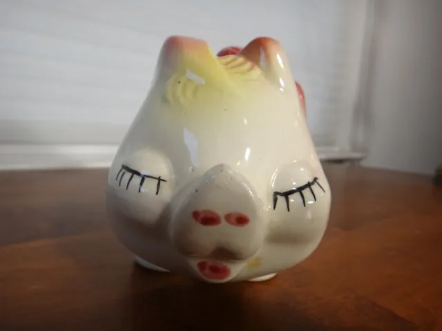 Vintage Shawnee Art Ceramic Pink Bow Shamrock Smiley Pig Piggy Bank 7"