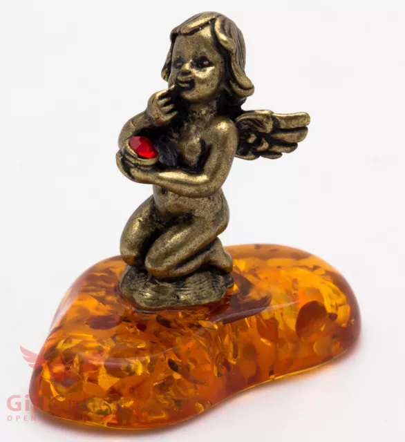 Solid Brass Amber Figurine of Angel Cupid Sitting IronWork