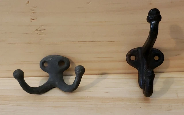 2 Old Coat Hooks Farm School House Rustic Vintage Heavy Cast Iron