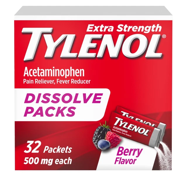 TYLENOL EXTRA STRENGTH Dissolve Packs with Acetaminophen, Berry, 32 ct