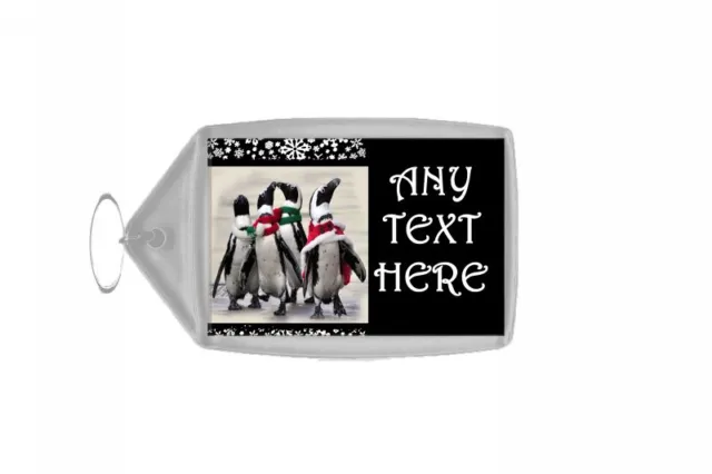 Funny Penguins Christmas Personalised Keyring