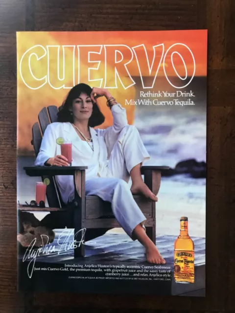 1987 vintage original print ad Jose Cuervo Tequila With Angelica Houston