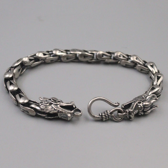 925 Sterling Silver Bracelet Vintage Silver Phoenix Tail Double Dragon Head Link