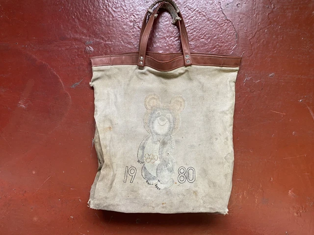 Borsa borsa borsa borsa borsa tote in tela disegnata a mano Russia sovietica URSS Olimpiadi anni '80 sbiadita
