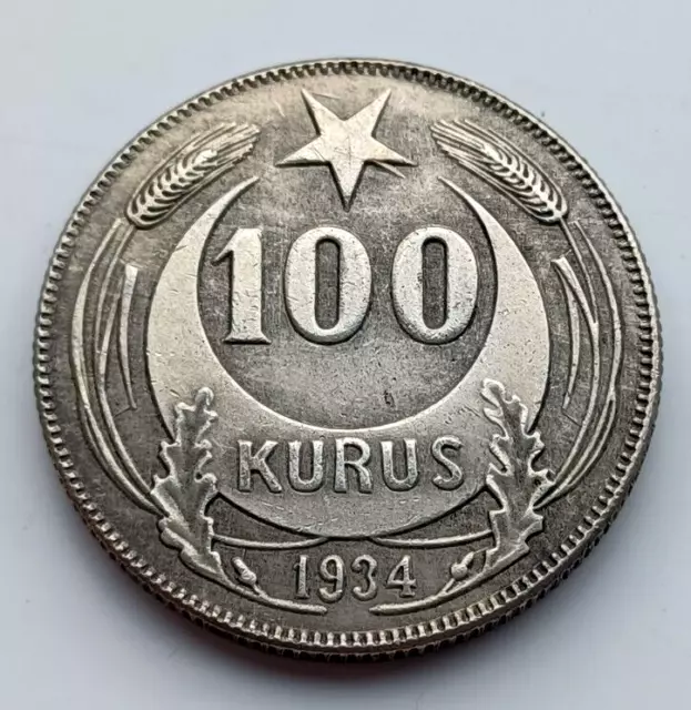 Turkey 1934  - 100 Kurus, Beautifully Silver Plated,  Original Size.