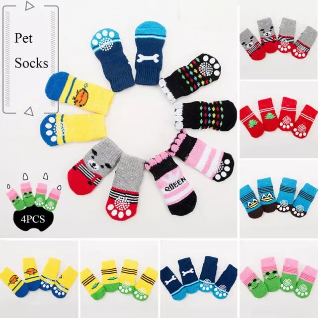 4pcs Cálido Mascota Gato Cachorro Perro Zapatos Punto Anti Deslizante Socks Ropa