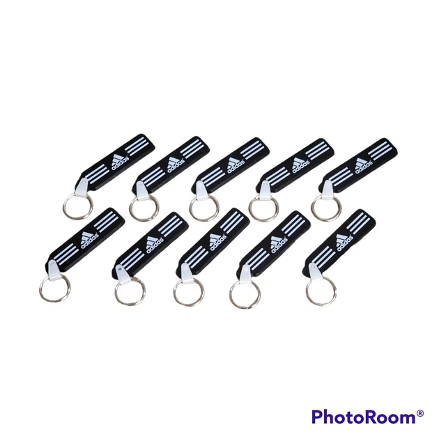 Adidas Keychain Black with White Logo Rubber 3" Metal Ring Lot of 10