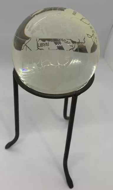 Heavy Etched Crystal World Globe Clear Glass With Stand