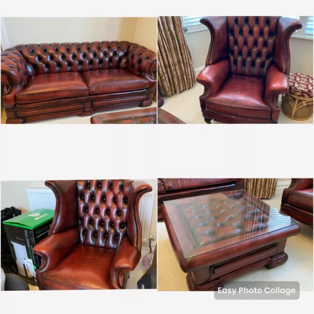 Oxblood Leather Chesterfield Sofa Set (2.5 + 1 + 1 + 1 Set)
