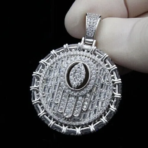 2.10Ct Lab Created Diamond Evil Eye Hamsa Pendant 14K White Gold Plated Silver