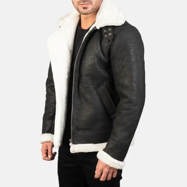 Men Warm Winter Overcoat Leather Lamb Fur Lined Thick Coat Fashion  Jacket