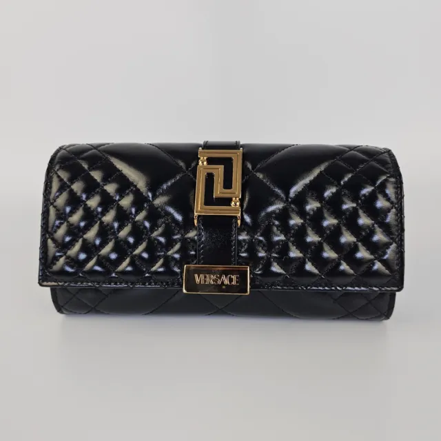 Versace Greca Goddess Mini Black/Gold Leather Shoulder Bag New SS24