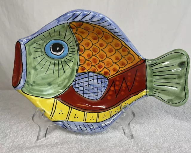 Vietri Desuir Pottery Fish Trinket Dish Wall Hanging Italy 10”x 7” Hand Painted