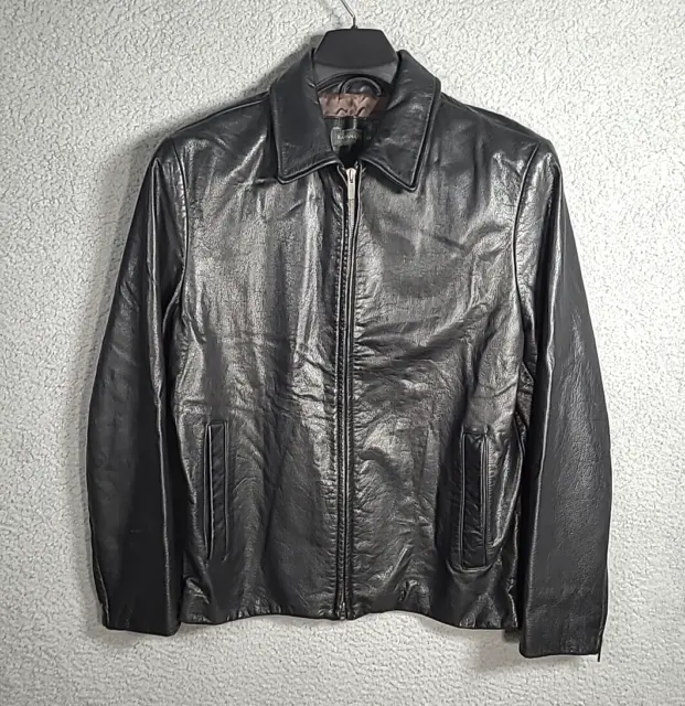 Vintage BANANA REPUBLIC Jacket Mens Medium Black Leather Full Zip Lined Pockets