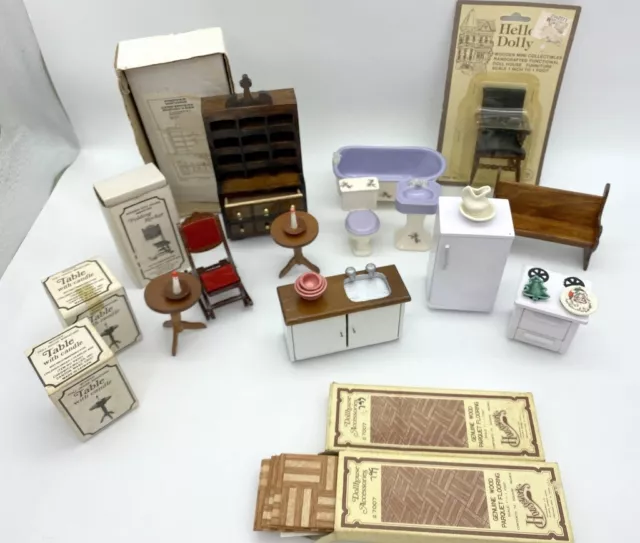 Vintage Artisan Miniature Dollhouse Furniture Ceramic Bathroom Wood Flooring Vintage Artisan Miniature Dollhouse Furniture Ceramic Bathroom Wood Flooring